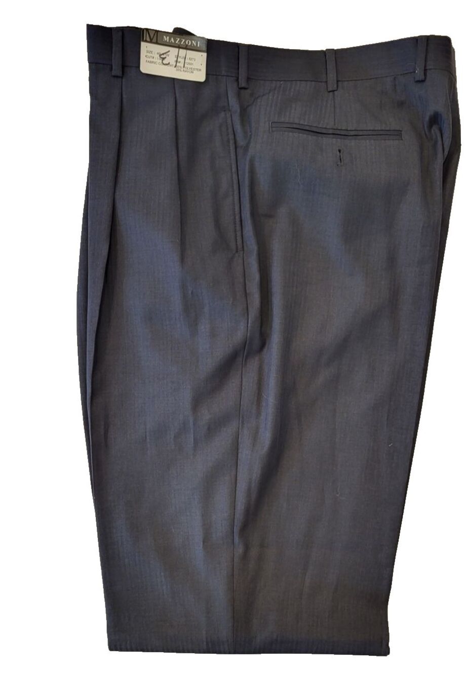 Mazzoni Mens Dress Pants 40W 37L  READ Charcoal Pleat NWT Stripe 65/35 Rayon